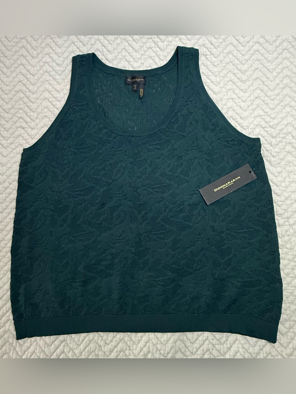 Donna Karan Two Piece Tank top and Cardigan Sweater in Teal Lace-Pattern - Picture 3 of 9